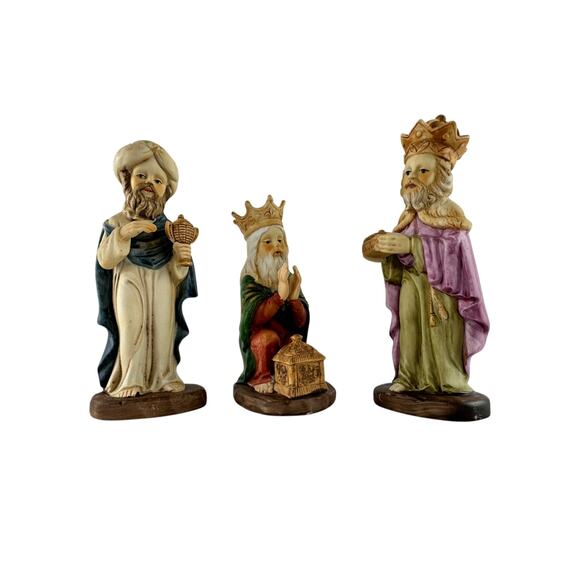Vintage 13pc Bisque Nativity Figurine Set Creative Art Flowers Inc Christmas - Picture 6 of 12